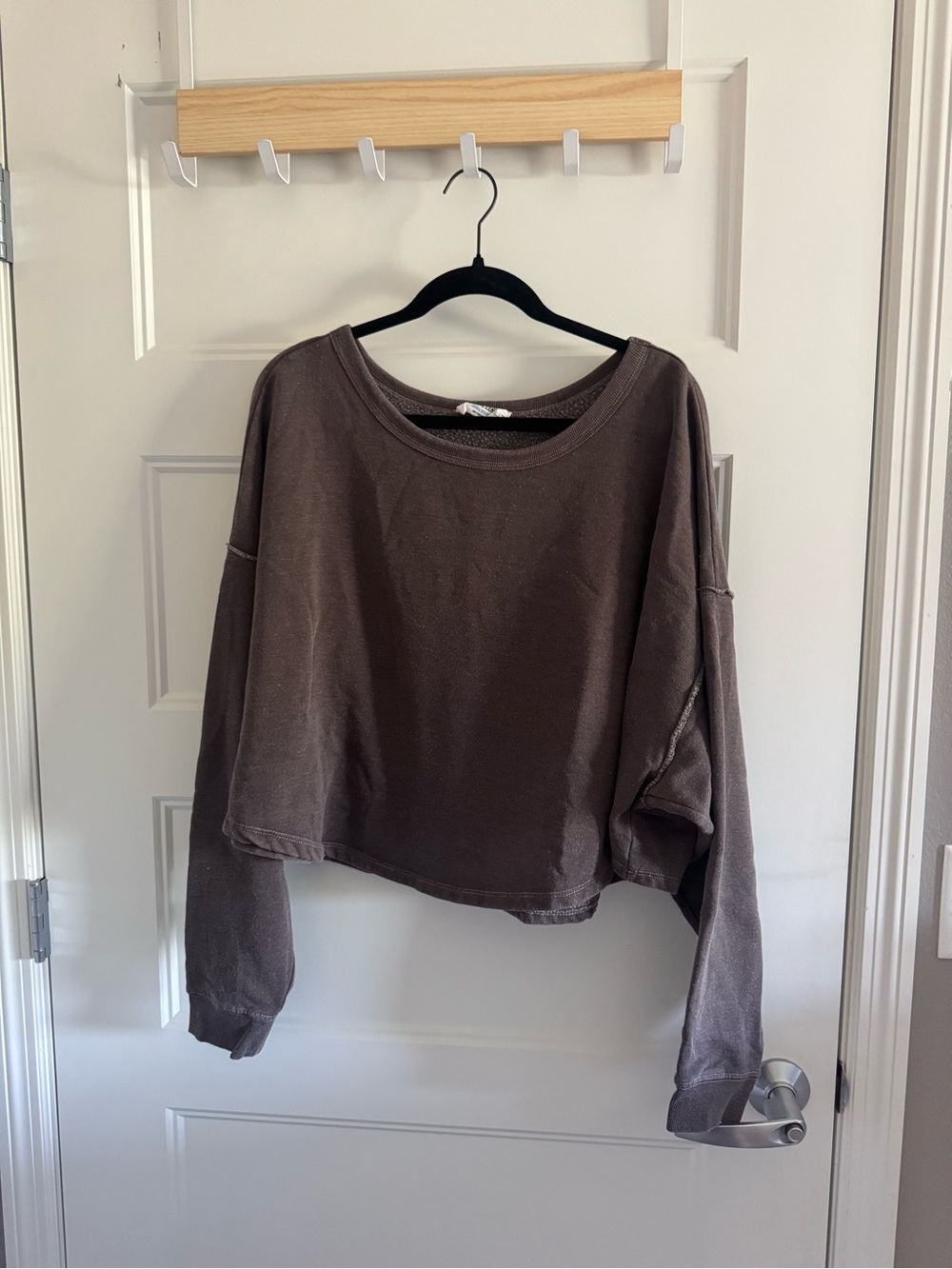 Double Zero Cropped Oversized Sweatshirt - Charcoal Brown